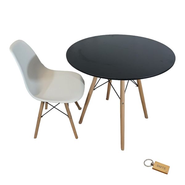 Smte-White Chair with Black table with Smte Keychain-Set With 6