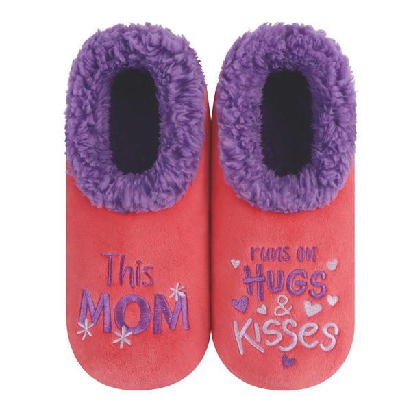 Snoozies Womens Fleece Slippers Mom Runs on Hugs - Soft Non-Skid Sole