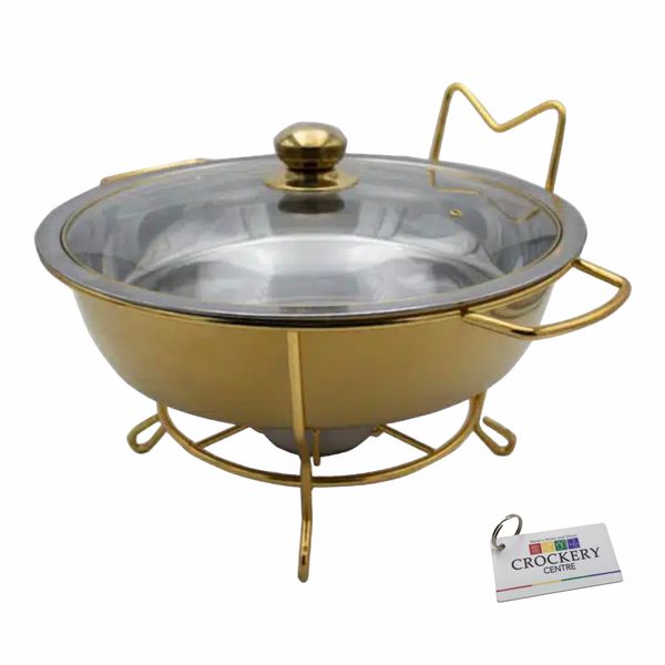 Gold Chafing Dish 6L Round With Glass Lid Wire Style Frame Chafer