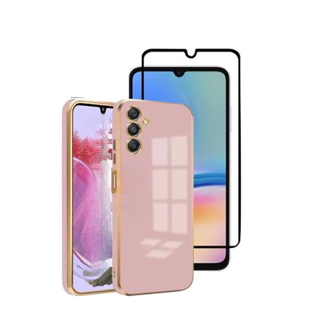 Electroplated Soft Edge Case & Screen Protector For Samsung Galaxy A34-Pink Image