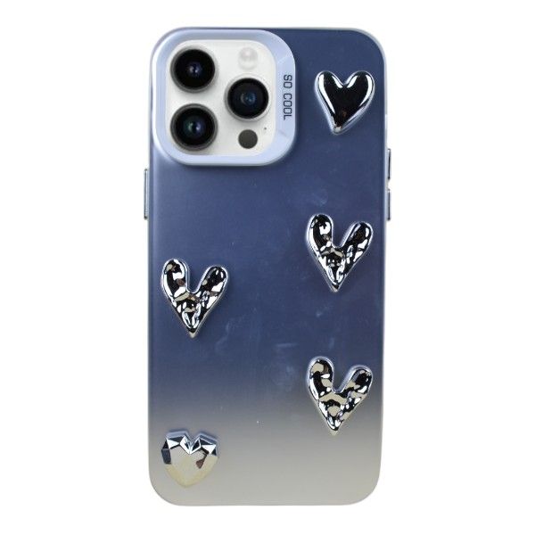 3D Heart Phone Case Compatible With iPhone 14 Pro Max - Silver