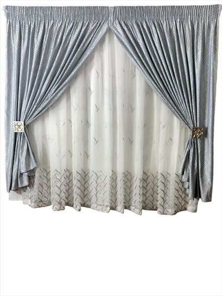 AF Impex Designs Taped Curtain - 500w x 220L - Blue/Silver