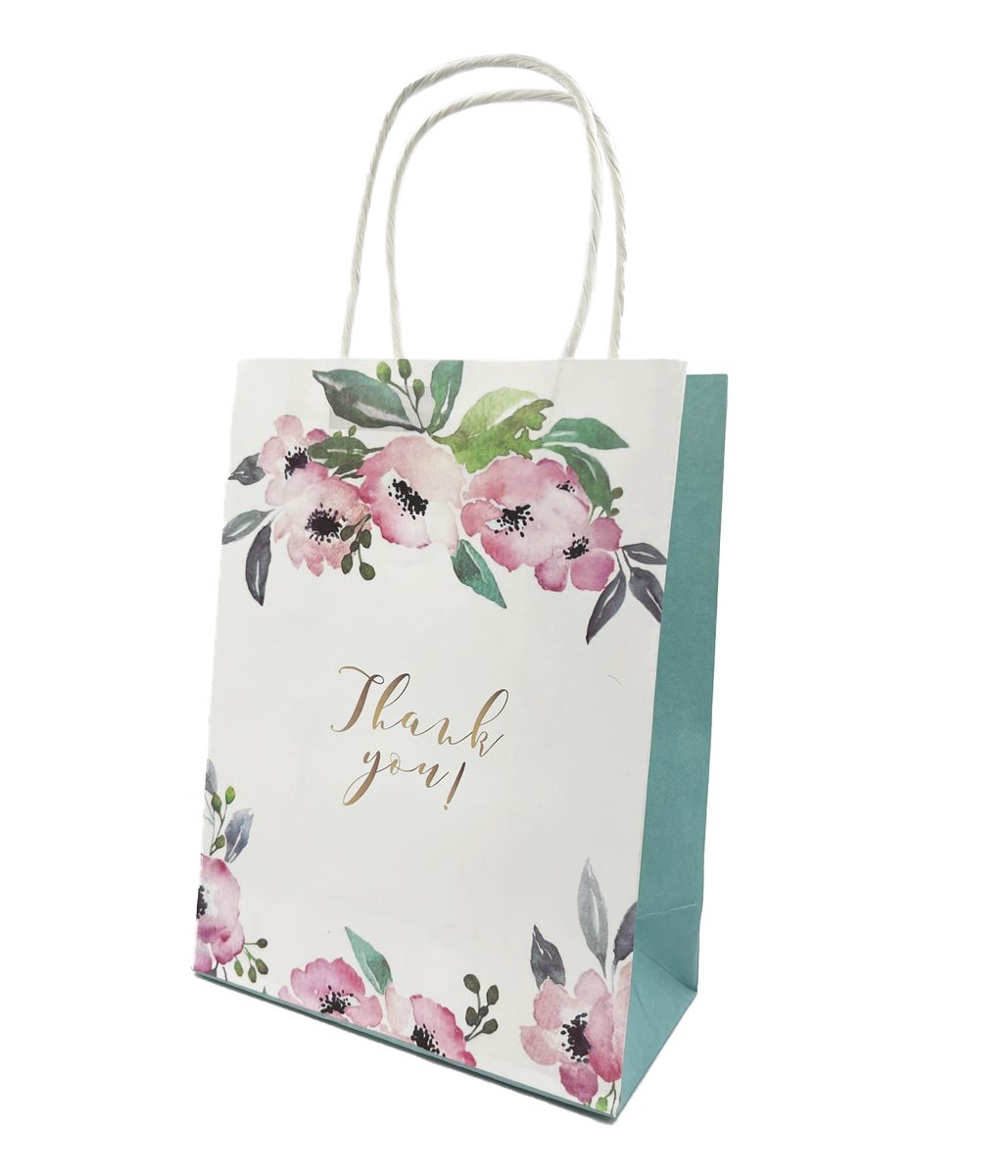 Party Favor Bags with Handles - Thank You Flowers Theme - 12 Bags ...