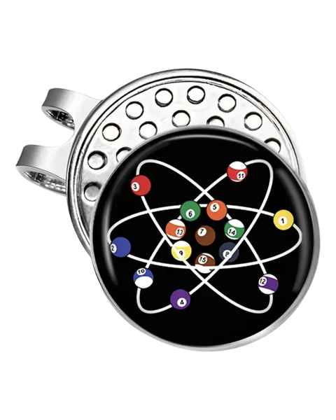 Golf Hat Clip with Removable Ball Marker - Colourful Pool Balls on Black