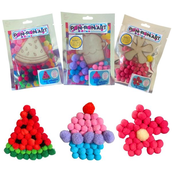 Craft Kit - Pom Pom Art - Watermelon, Cupcake, Flower (Small)