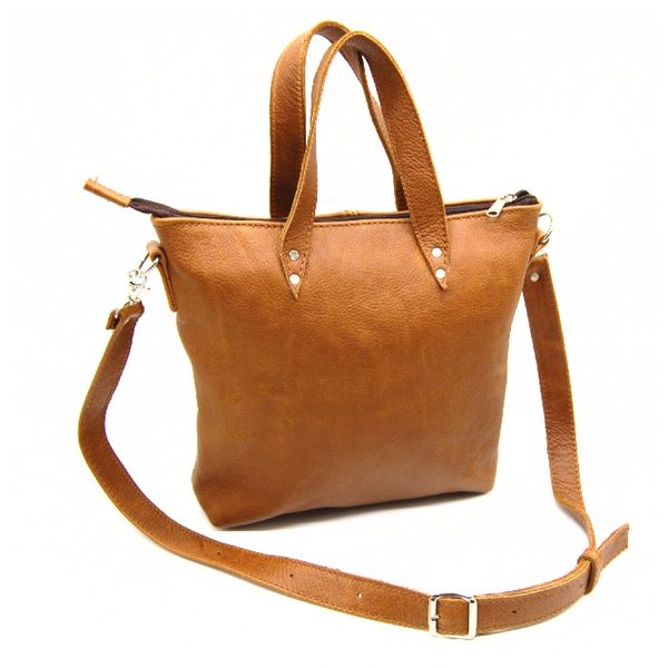 Rustic Genuine Leather Handbag - Tan