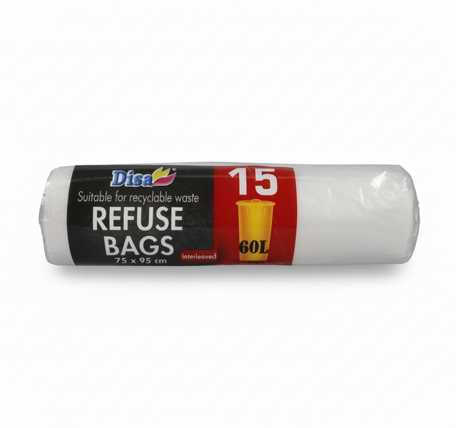 Disa Clear Refuse Bags 60L 750x950cm 15 Piece