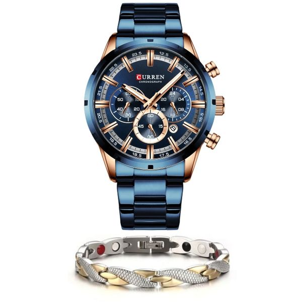 Curren Blue and Rose Gold 8355 Stainless Steel Watch
