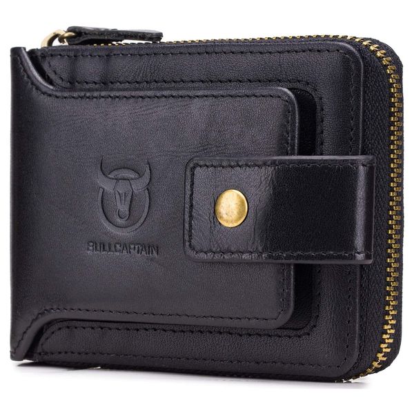 Bullcaptain - Men's Colt RFID Bifold Genuine Leather Wallet - Onyx Black