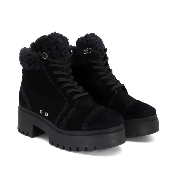 Usaflex Suede Boots With Fur Accent - Black