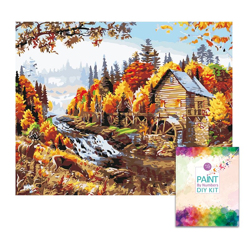 Easy Craft Paint by Number DIY Kit, 50x40cm Wooden Cottage and Stream