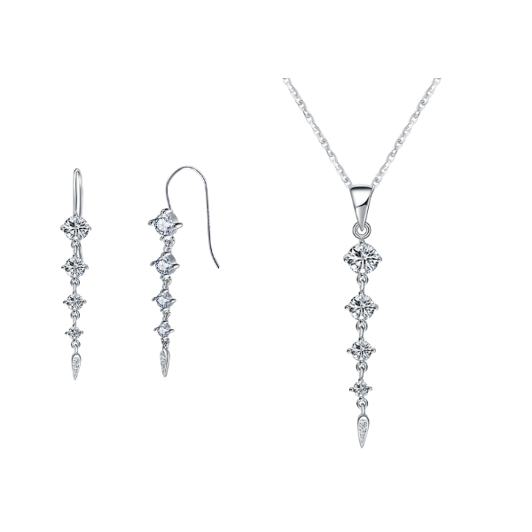 Diamant Arrow Drop Earrings &Necklace Set in Sterling Silver by Zana