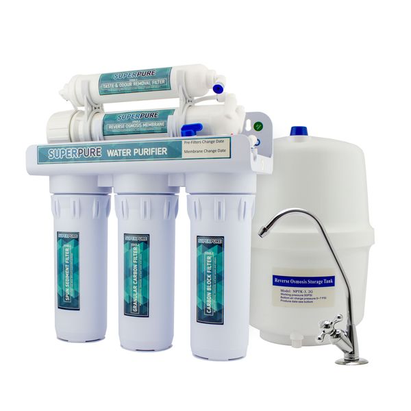 SUPERPURE 50GPD Reverse Osmosis Water Filter System - No Booster Pump