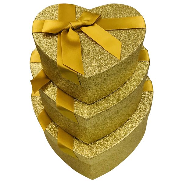 Present Heart Shaped Boxes Christmas Gift Box Set with Lid - Set of 3
