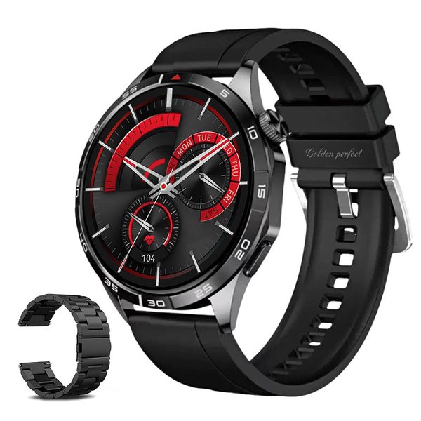 Men's Alpha Smartwatch Android &amp; iOS Compatible 1.43" HD Black Dual-Strap