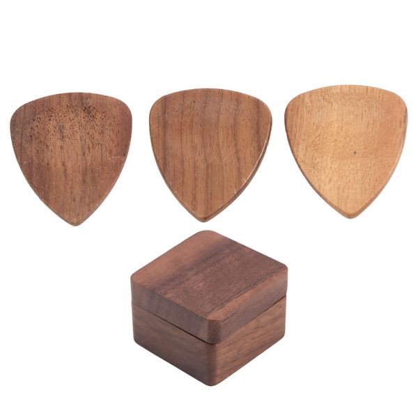 3 - Pcs Wooden Guitar Picks &amp; Case