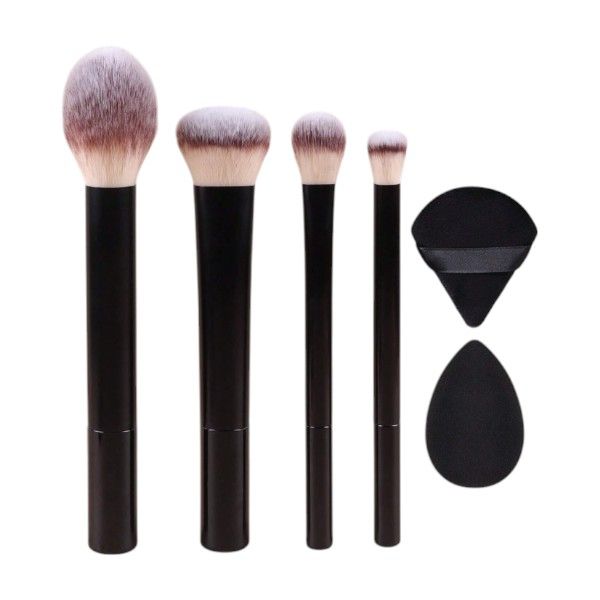 6-Piece Makeup Brush Set With Matte Black Beauty Sponges - Black