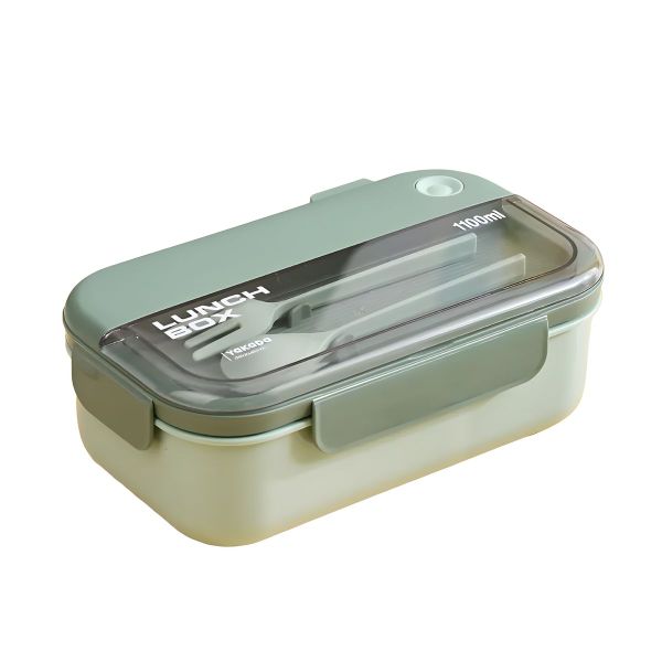 Green Rectangular Divided Into 2 Lunch Box 1100ml