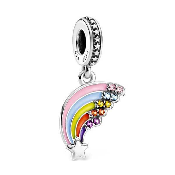 925 Sterling Silver Colourful Rainbow Bracelet Charm / Pendant