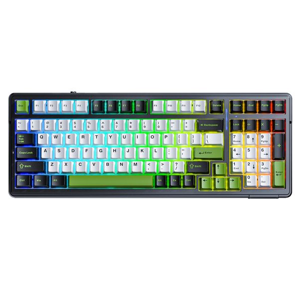AULA F99 Wireless Mechanical Gaming Keyboard - White, Black and Green