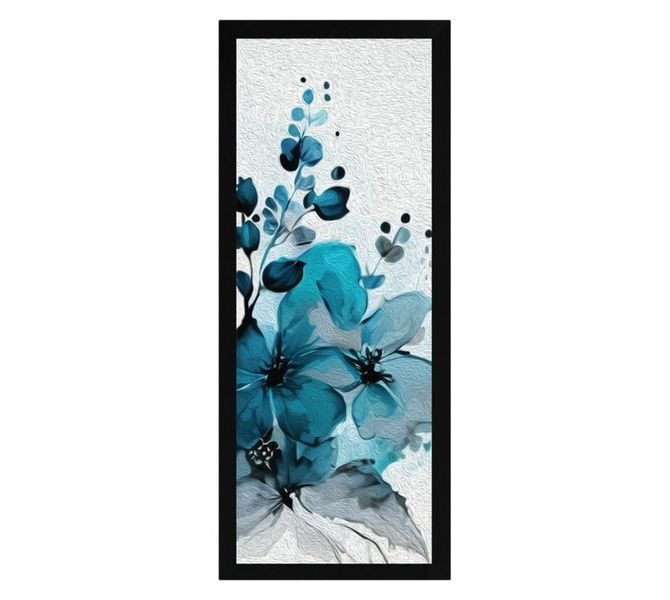 2 x Framed Floral Canvas Prints - Blue (340 x 840mm) Wall Art
