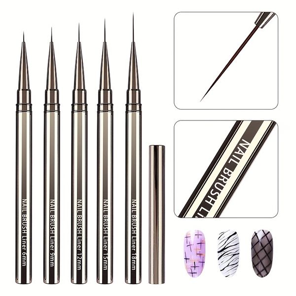 Set of five professional nail art brushes, compatible with gel/nail polish.