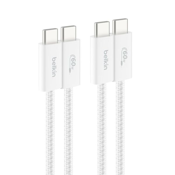 Belkin 2-Pack Braided USB-C to USB-C Cable 5ft, 60W - Soft, Flexible Fast-Charging Cable, Type C Charger Cord for iPhone 16 &amp; 15 Series, Galaxy S25,