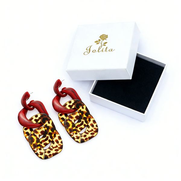 Jolita Color-Blocked Acrylic Leopard Print Geometric Silver Needle Earrings