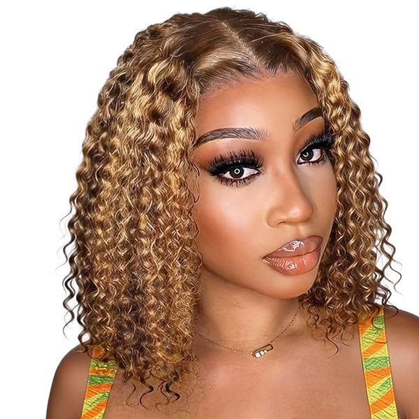 Black In Piano Curly 13x4 Ear Full Frontal Bob Wig 12inch