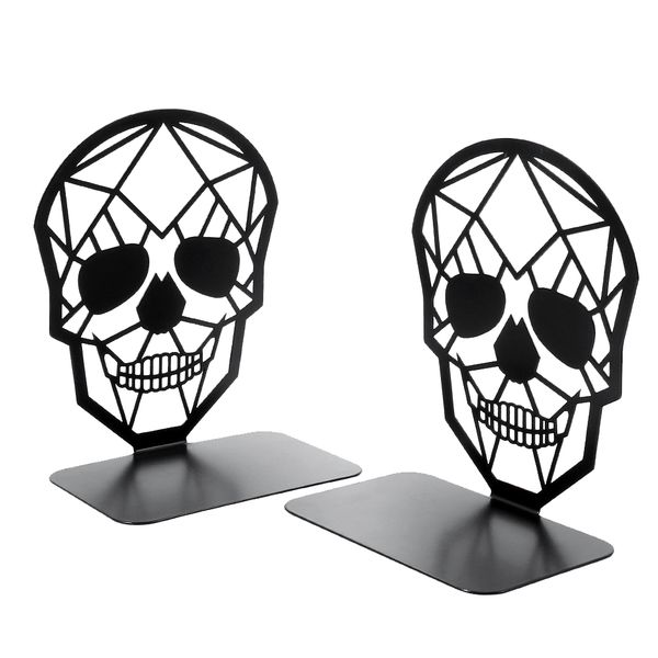 2 Pieces/Pair Skull Head Shape Metal Bookend for Books CDs Stand Holder