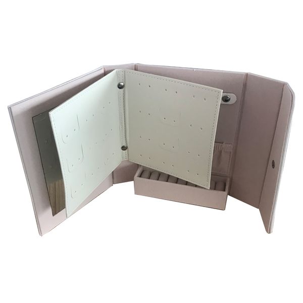 Foldable Book Shape Earring Jewelry Storage Box With Mirror - White