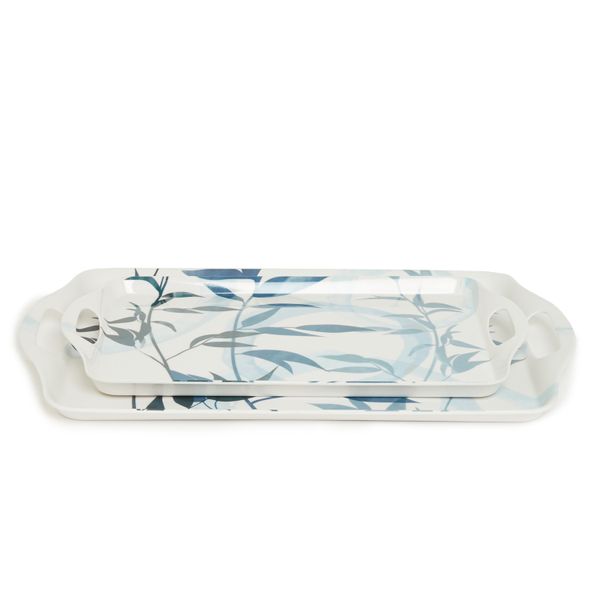 George &amp; Mason - Melamine Blue Bamboo Serving Tray - Set of 2