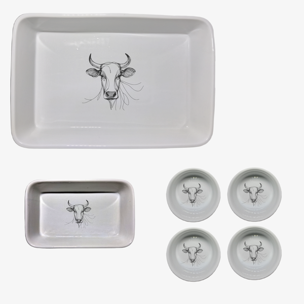 Farm Cow 6 Piece White Dish Set