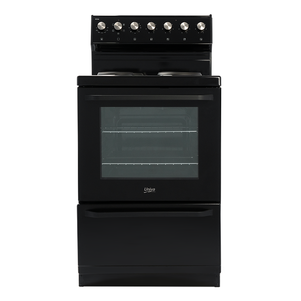 Univa 60cm Rear Control Stove, Full Glass Door, 84L Oven, Utility Drawer