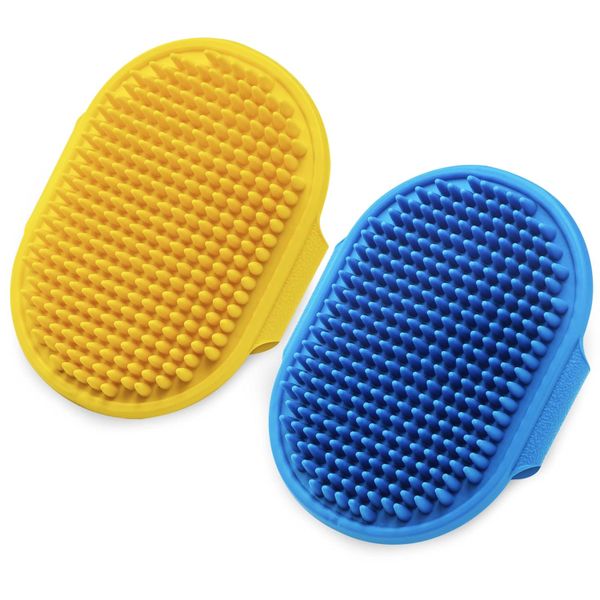 2pc Pet Bath Rubber Brush Massage Adjustable Handle Dog Cat Long Short Hair