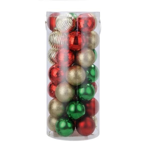 Gold, Red &amp; Green Christmas Balls 35 Piece