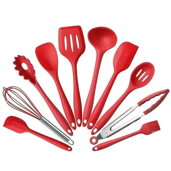 Heartdeco Kitchen Heat-Resistant Non-Stick Silicone Utensils - 10 Piece Set