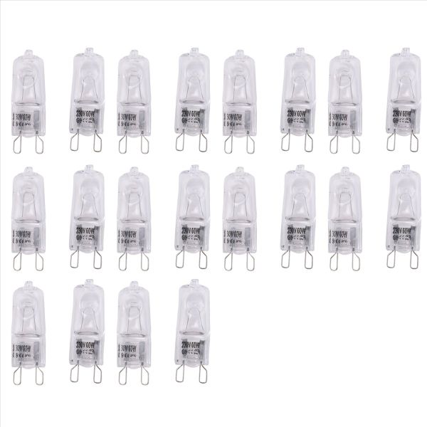 20Pcs G9 Halogen Light Bulbs 60W Clear Halogen Lamps Dimmable 2800K