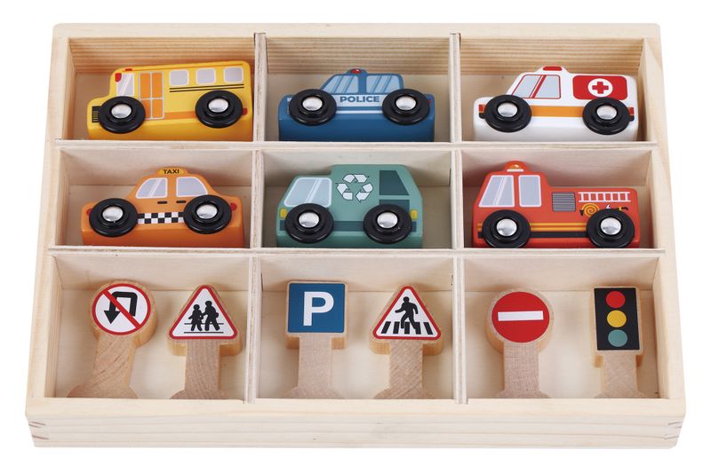 Wooden Educational Toy Vehicles &amp; Traffic Signs - 12 Piece Set