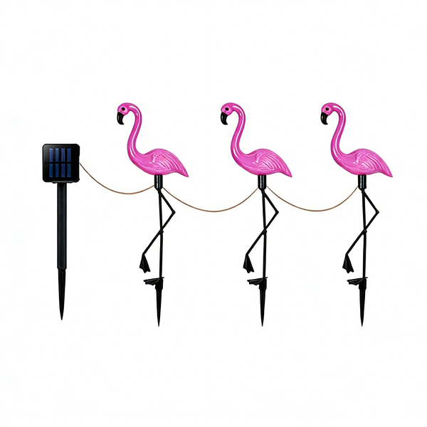 3 Pcs Solar Flamingo Lights Waterproof Pink Flamingo Garden Decoration
