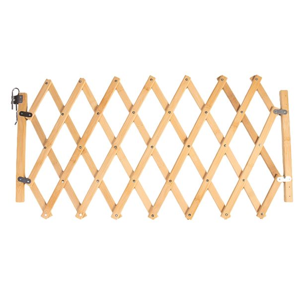 Foldable Wooden Telescopic Pet Barrier for Doors, Halls &amp; Stairs - Natural