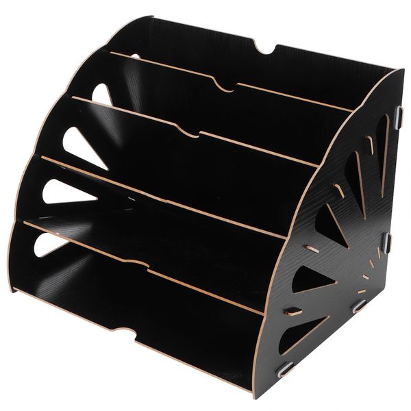 Wooden Multi-Slot Desktop File Organizer Rack for Office Supplies, Black