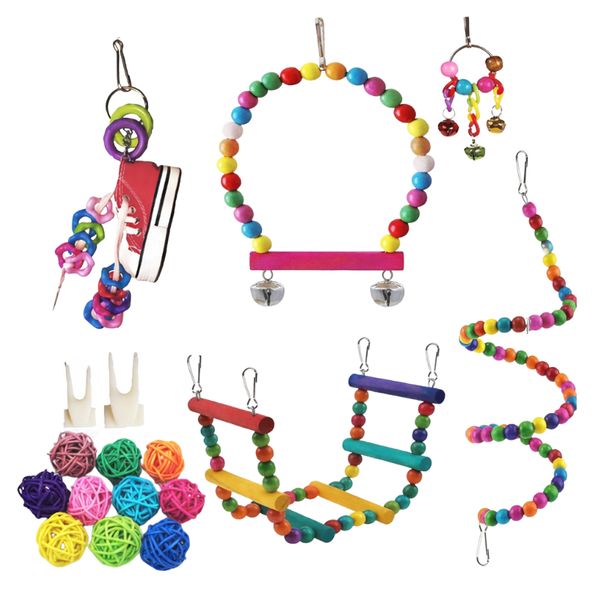 17Piece Bird Toys Set Parrot Swing Chewing Hanging Bell Parakeet Cage Toys