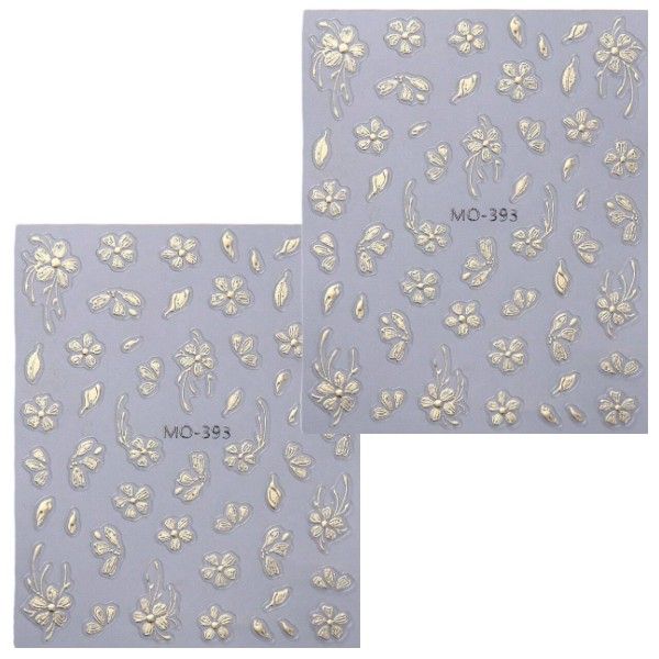 2 Piece - Flower &amp; Leaves Nail Art Sticker Set - Gold