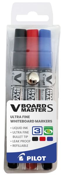 Pilot V Board Master S Ultra Fine Whiteboard Markers - Wallet of 3