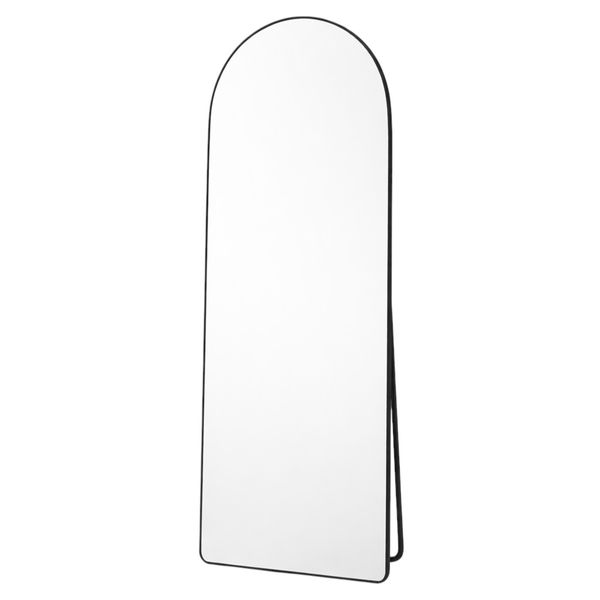 Arched Standing Mirror with Slim Frame and led - Black