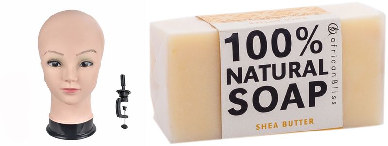 Silicone Mannequin Head + Adjustable Table Clamp + Shae Butter Soap 100g