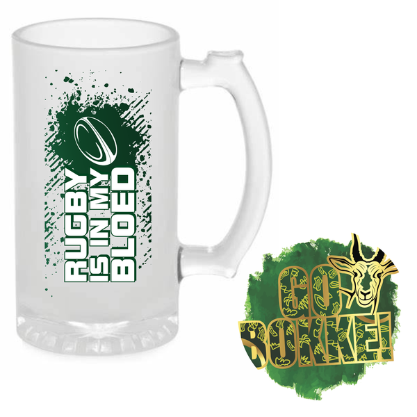Rugby Afrikaans - Frosted Glass Beer Glass &amp; Coster