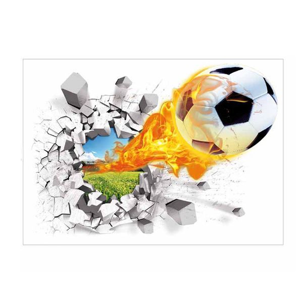 3D Football Wall Sticker Kids Bedroom Playroom Cracked Decal Mural Decor