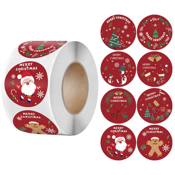 2000 Christmas Sticker Roll 2.5cm 8 Patterns Round Sticker Label tags